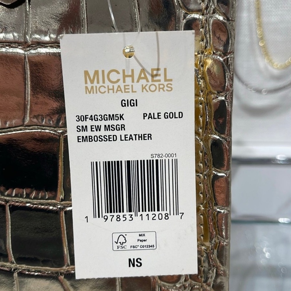 Michael Kors Gigi Small Metallic Crocodile Embossed Leather Messenger, Pale Gold - Picture 8 of 12